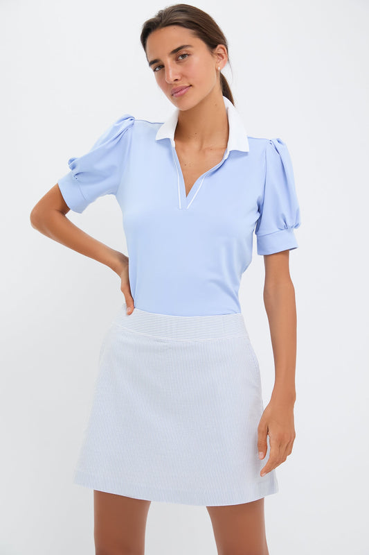 Light Blue Puff Sleeve Caroline Polo