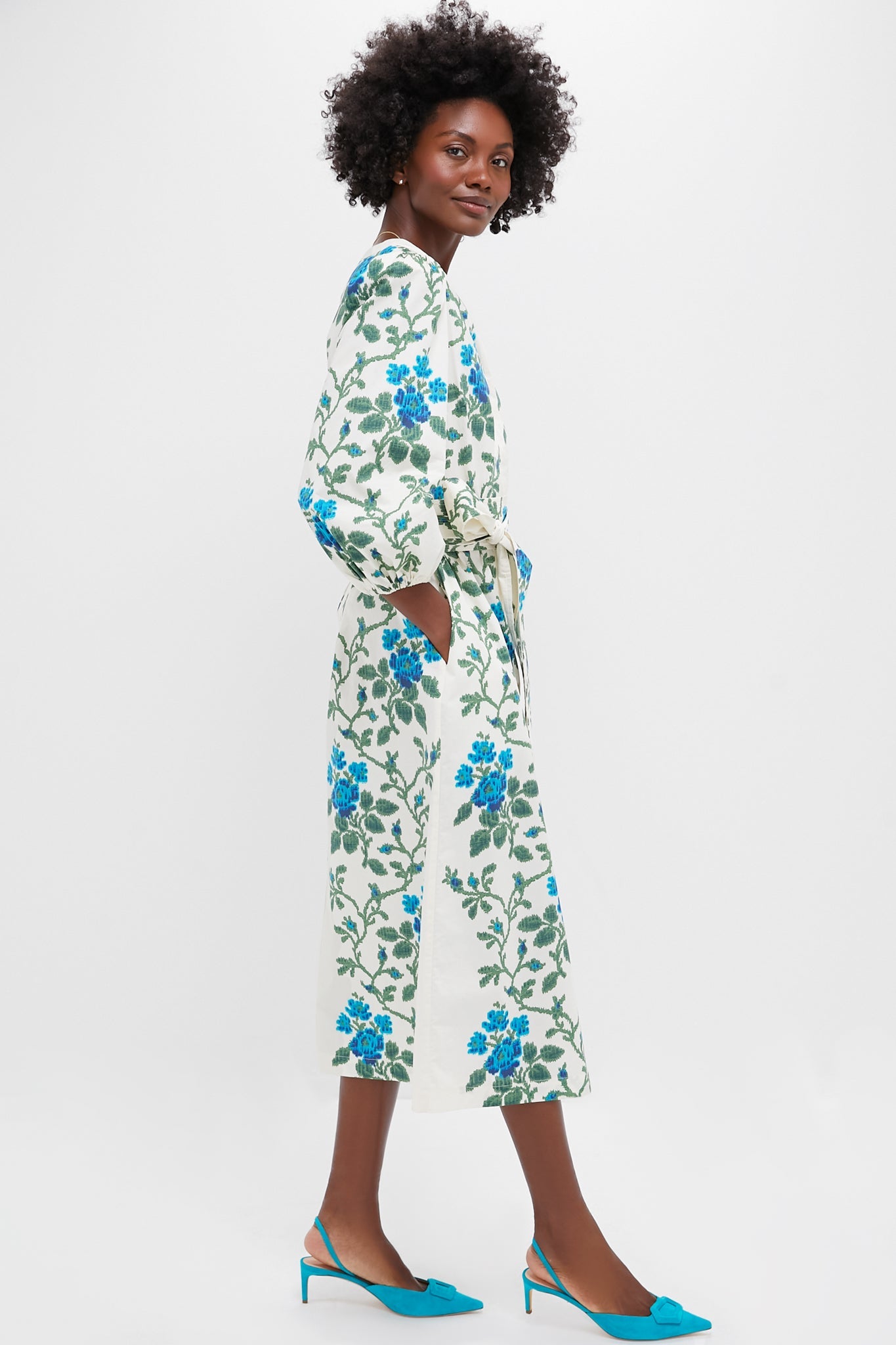 Cerulean Vine Cotton Poplin Lachlan Dress