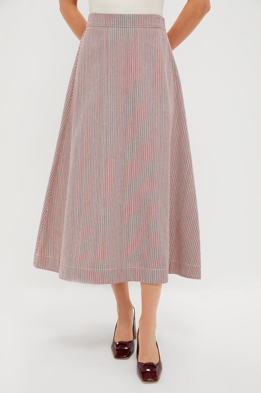 Red Stripe Evelyn Midi Skirt