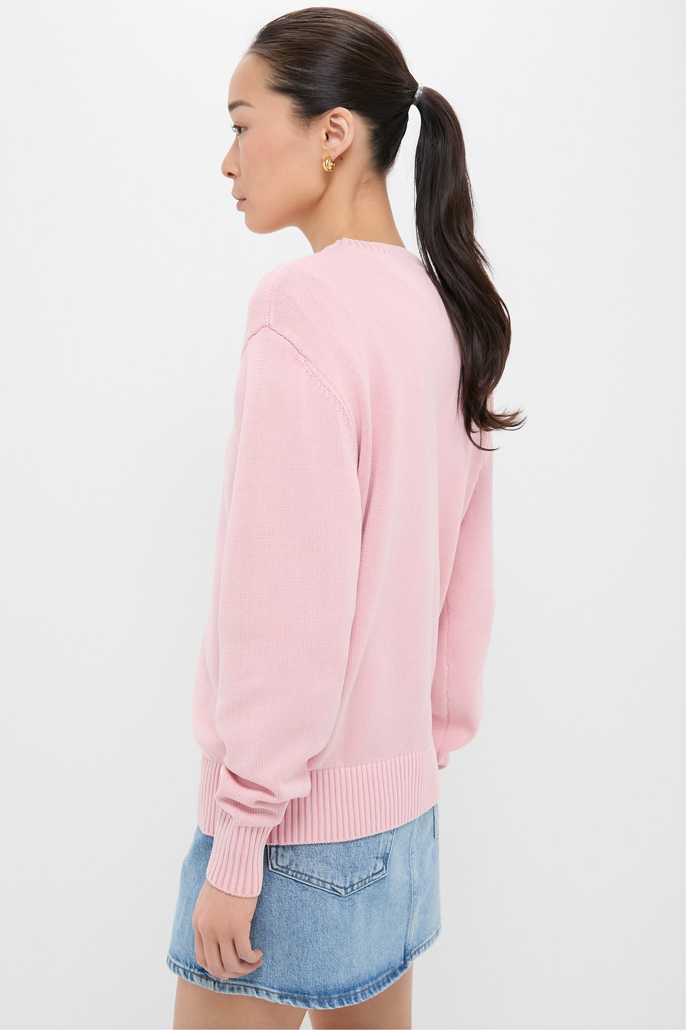 Pink Stone Washed Cotton Anne Crewneck Sweater