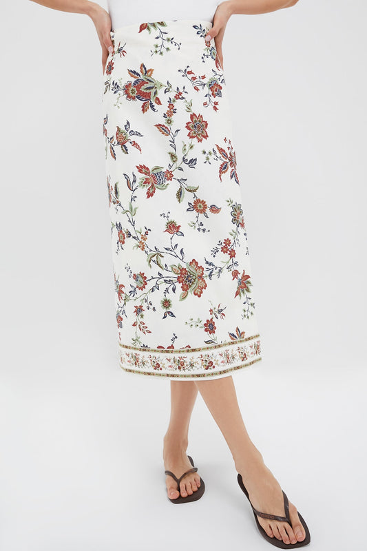 Terracotta Chintz Cotton Linen Margot Wrap Skirt