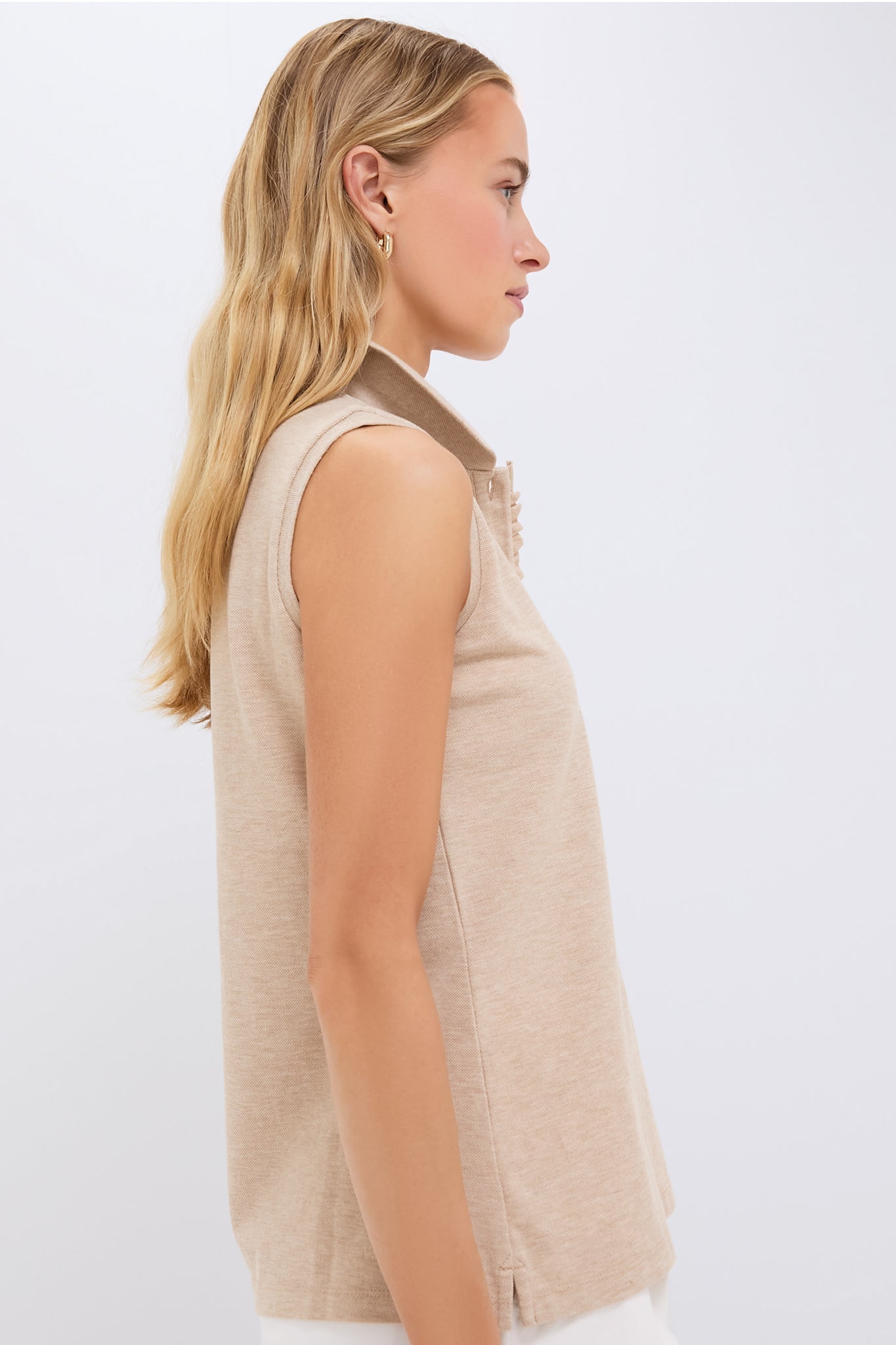 Sandstone Pique Sleeveless Ruffle Margaret Polo