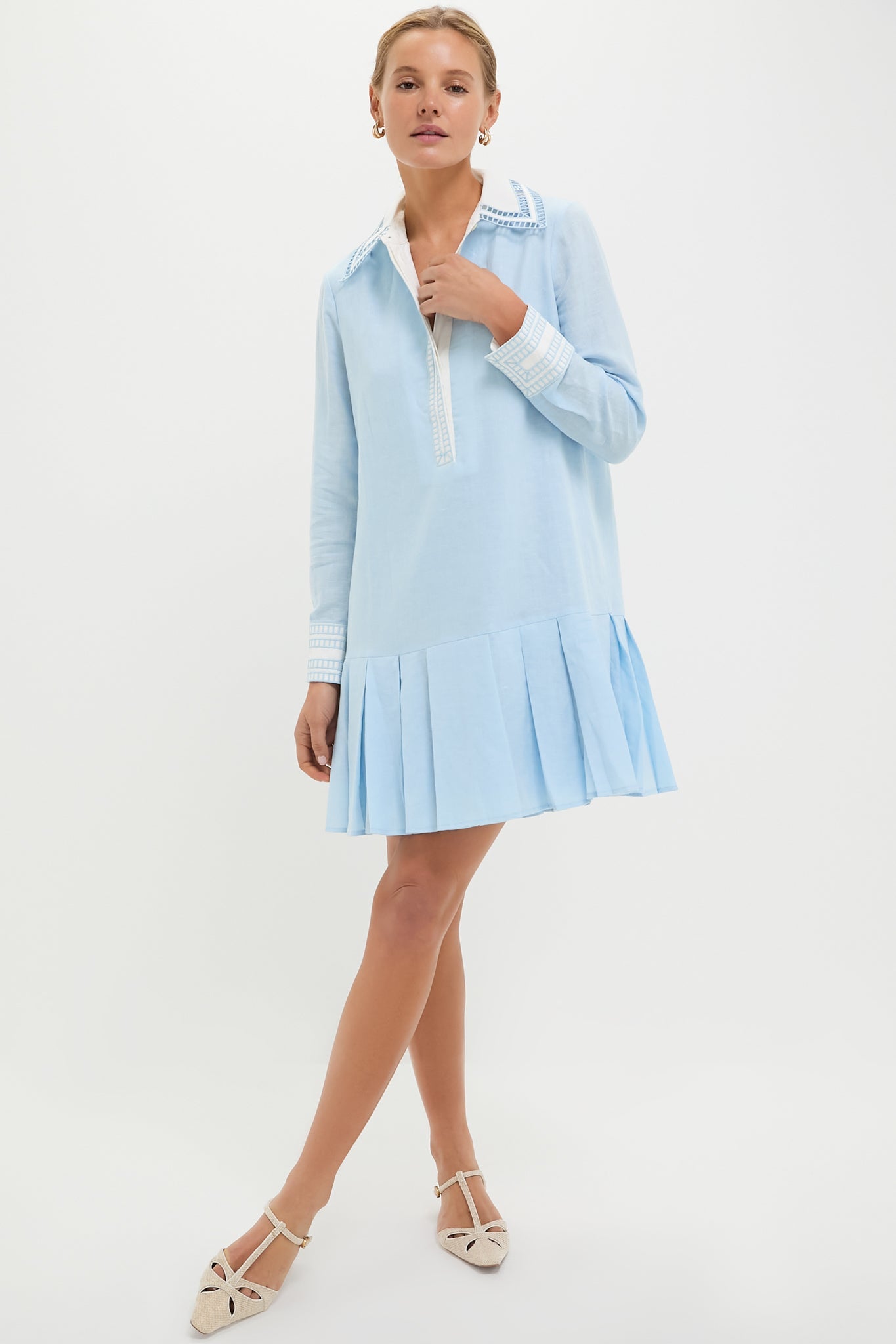 Light Blue Embroidered Collared Tate Dress