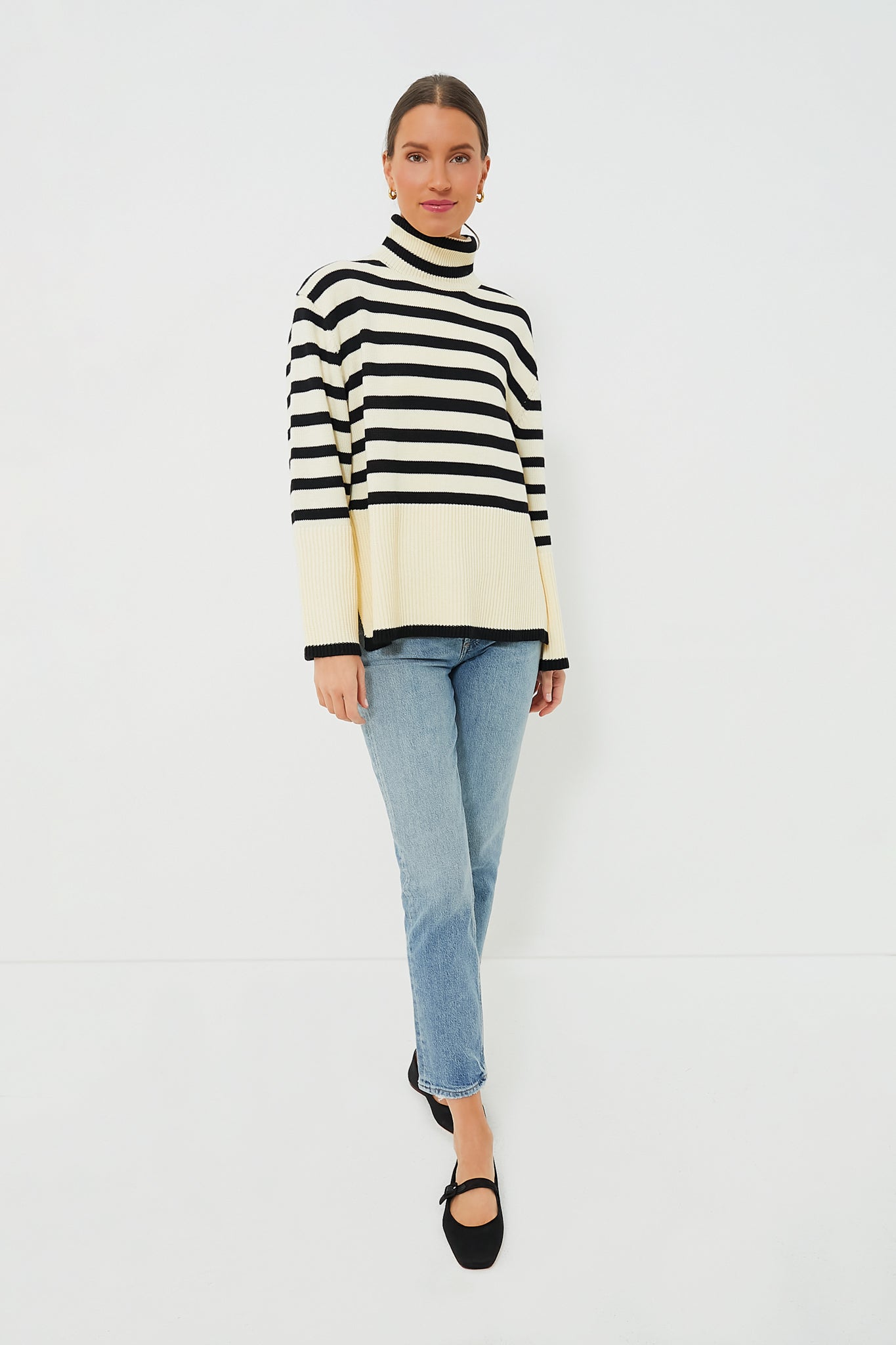Exclusive Cream Striped Turtleneck Sweater