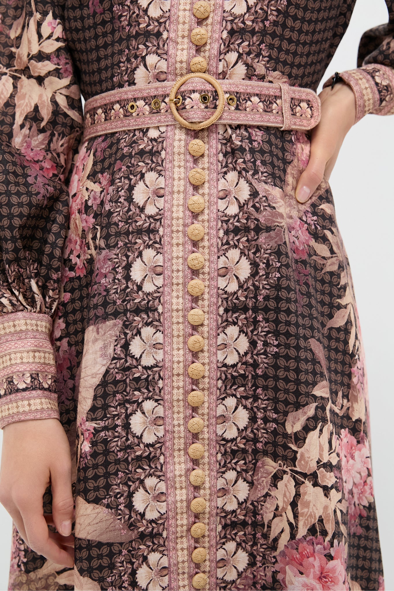 Black Floral Illuminate Buttoned Midi Dress