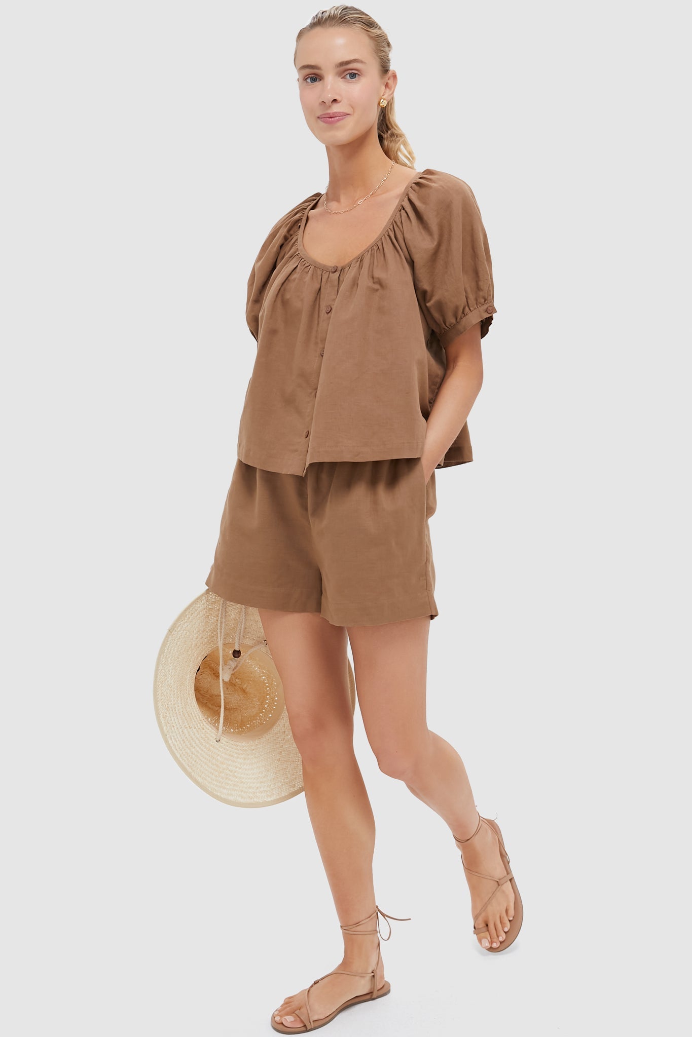 Mocha Cotton Linen Augusta Shorts