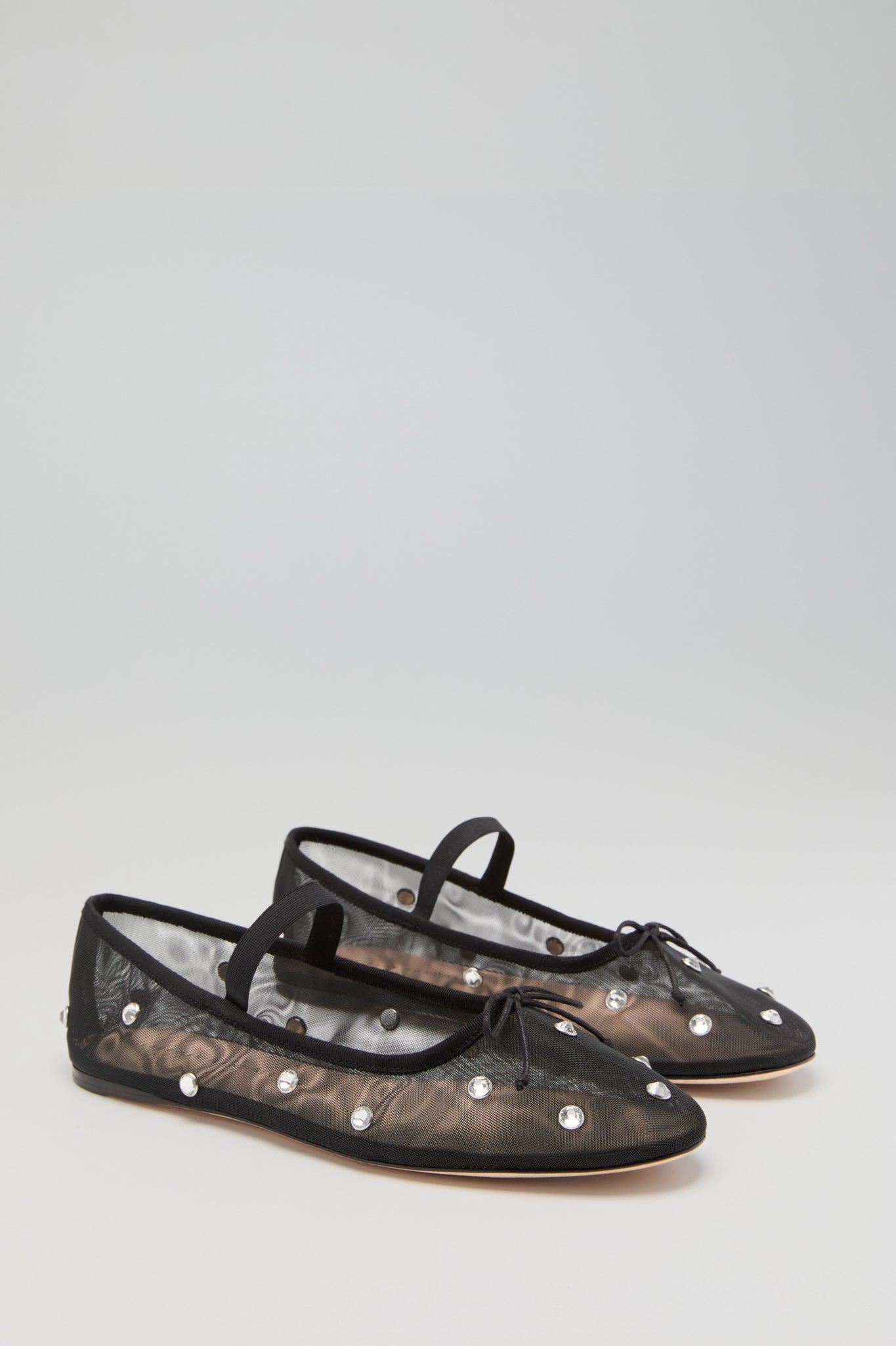 Black Mesh with Clear Rhinestones Leonie Flats