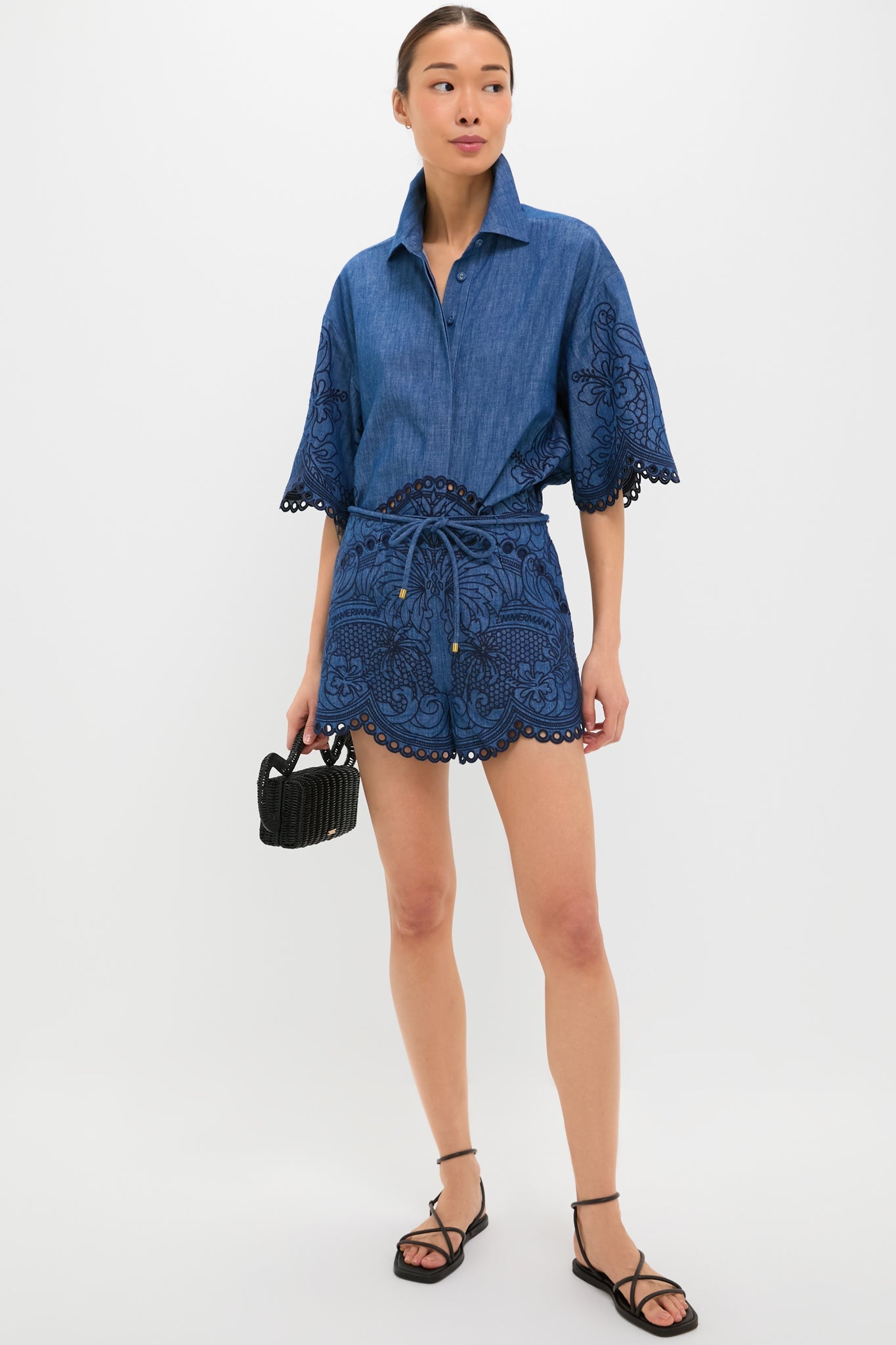 Railway Blue Coco Embroidered Denim Short