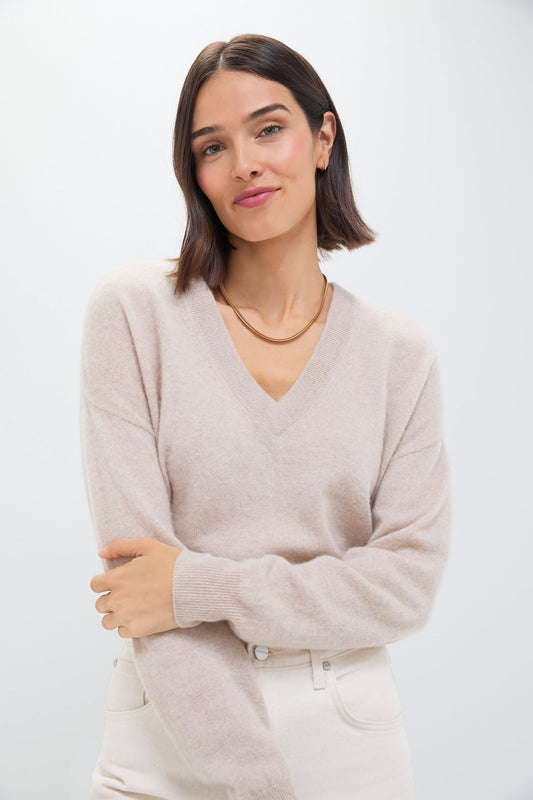 Sandstone Cashmere Emma V-Neck Boyfriend Sweater