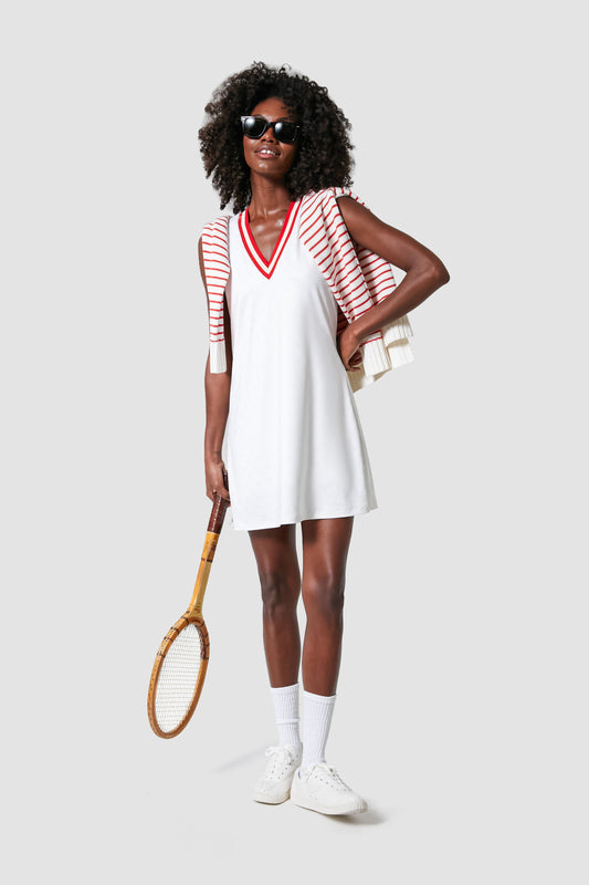 White and Retro Red Suzanne Tennis Dress