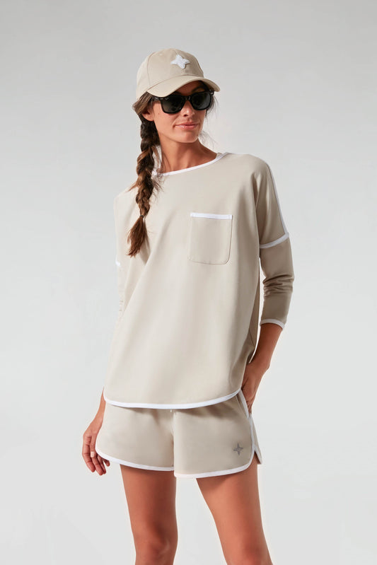Sand and White Terry Farah Pullover