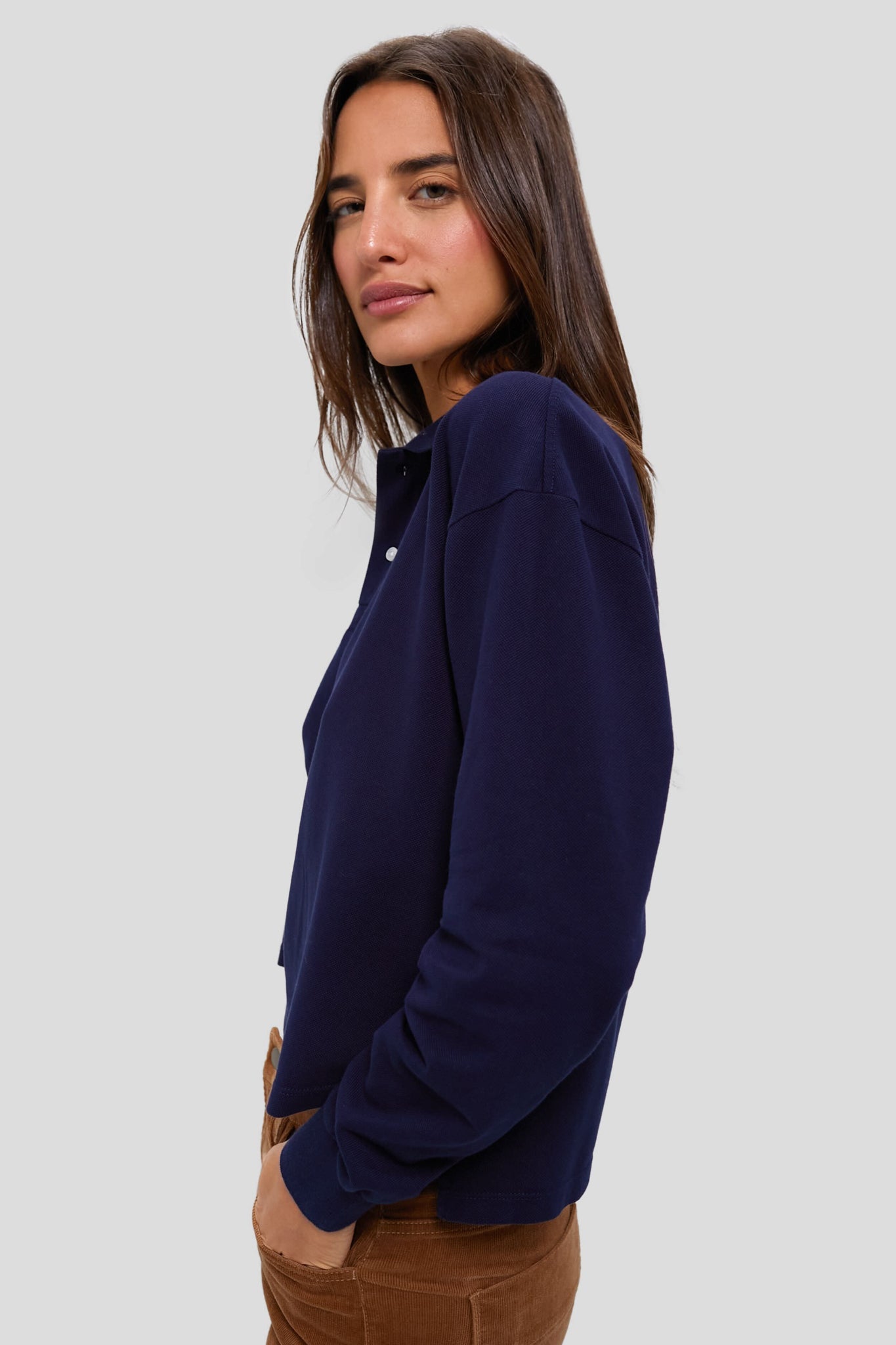 Navy Long Sleeve Pique Holmes Boyfriend Polo