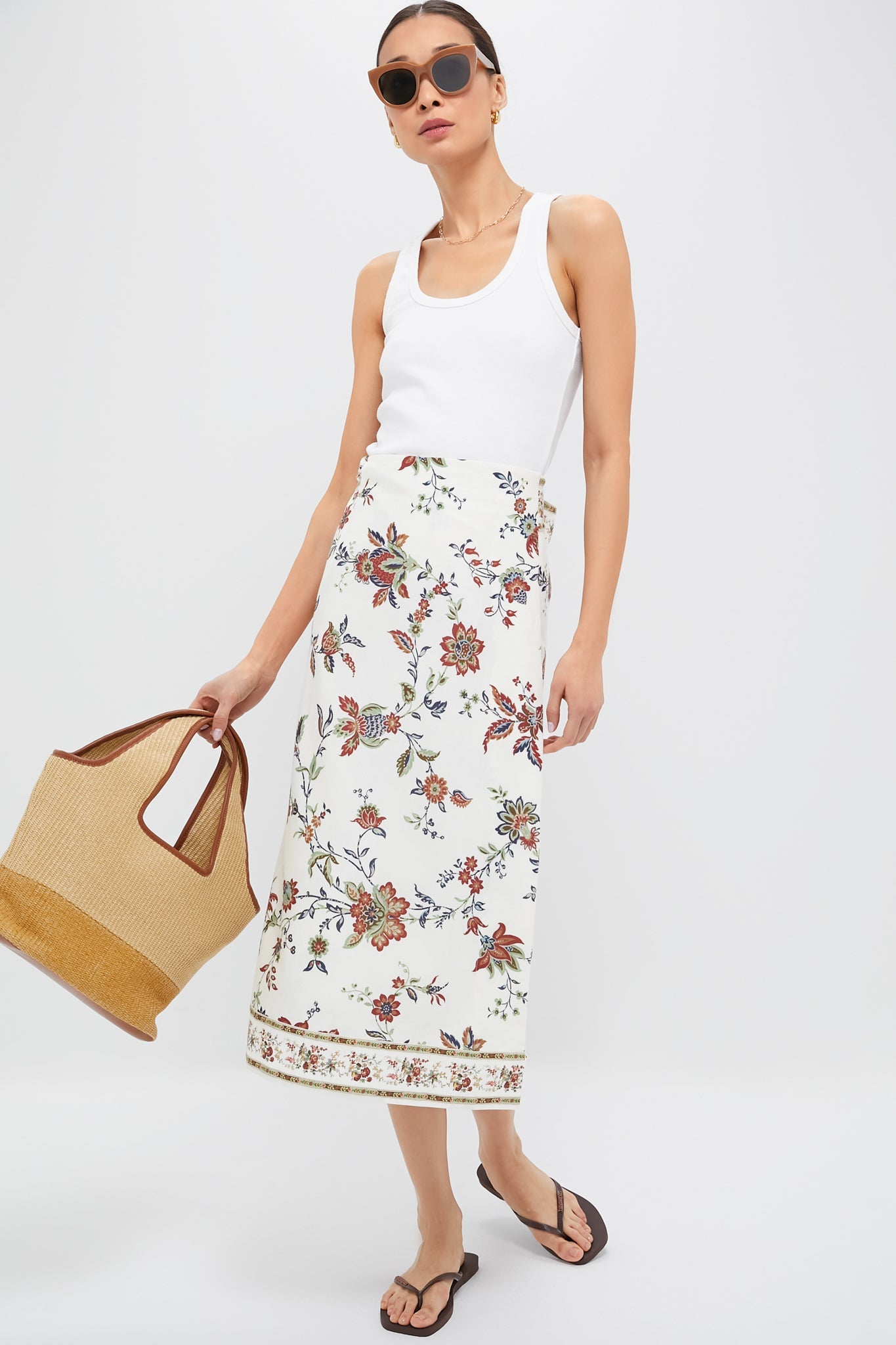 Terracotta Chintz Cotton Linen Margot Wrap Skirt