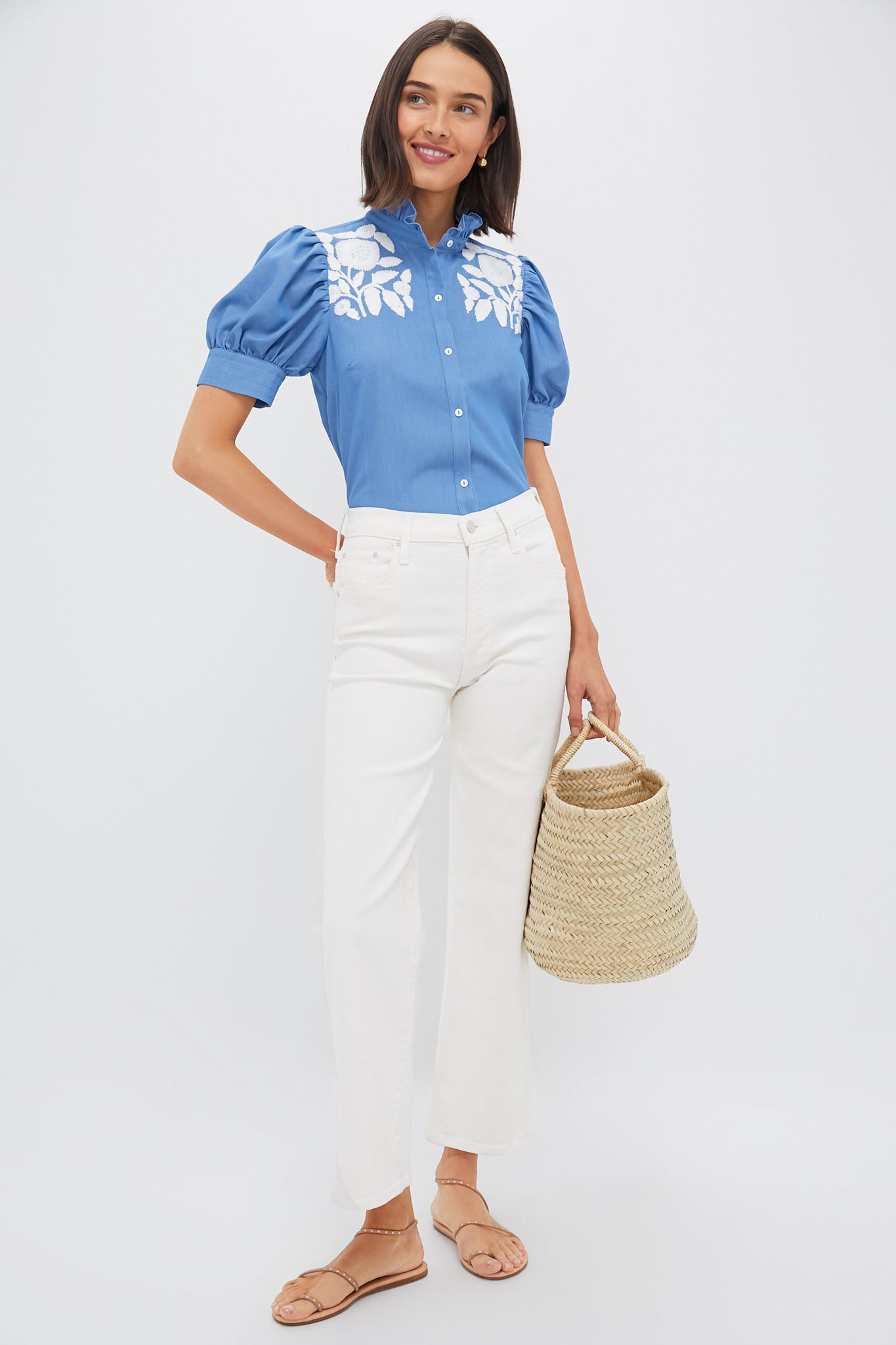 Chambray & White Embroidery Louisa Blouse