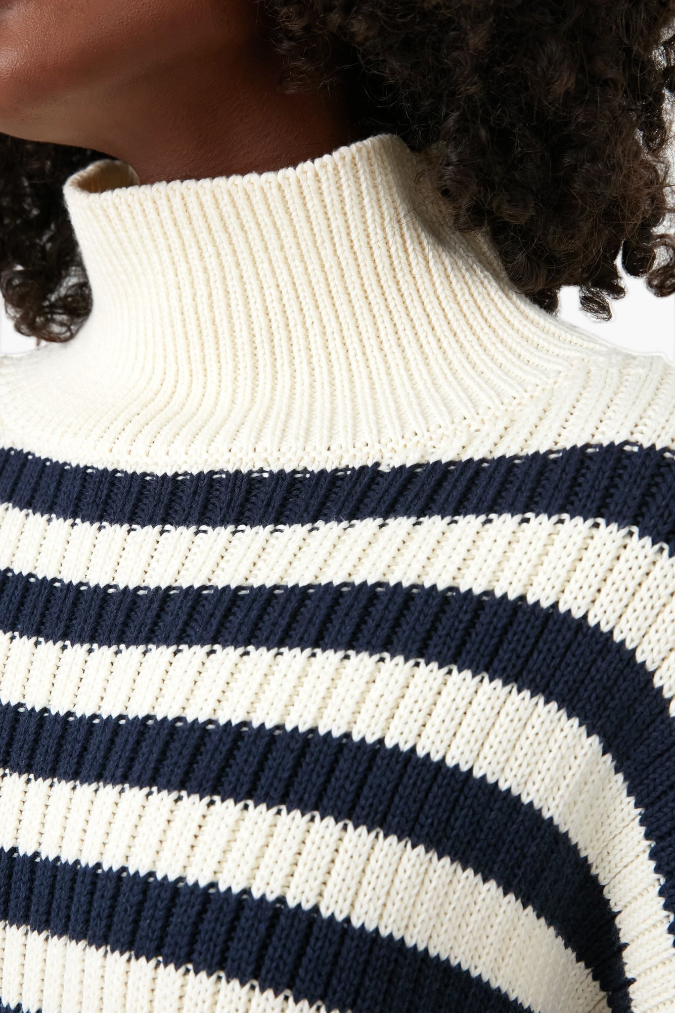 Navy Stripe Carolyn Funnel Neck Sweater