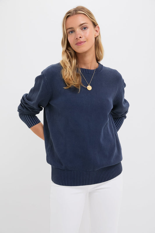 Navy Stone Washed Cotton Anne Crewneck Sweater