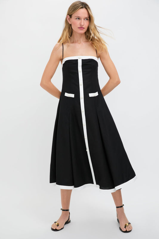 Black Multi Cordelia Sleeveless Button Down Midi Dress