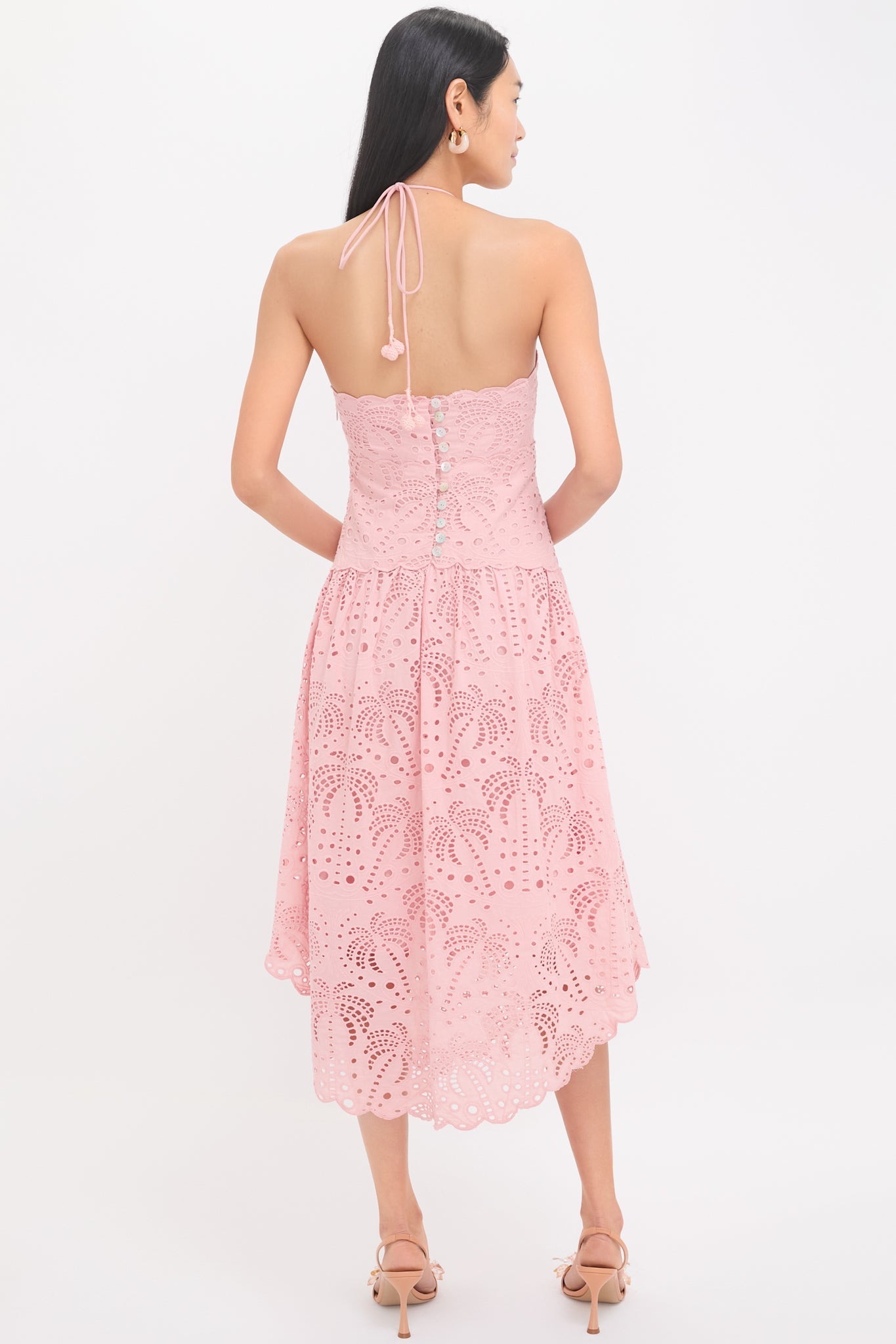 Palm Tree Eyelet Blush Pink Sleeveless Midi Dress
