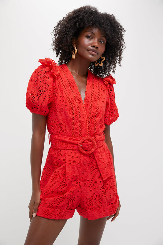 Red Eyelets Romper