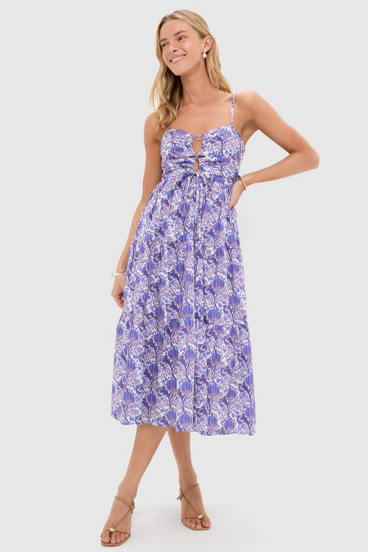 Purple Multi Floral Corinne Cut-Out Midi Dress