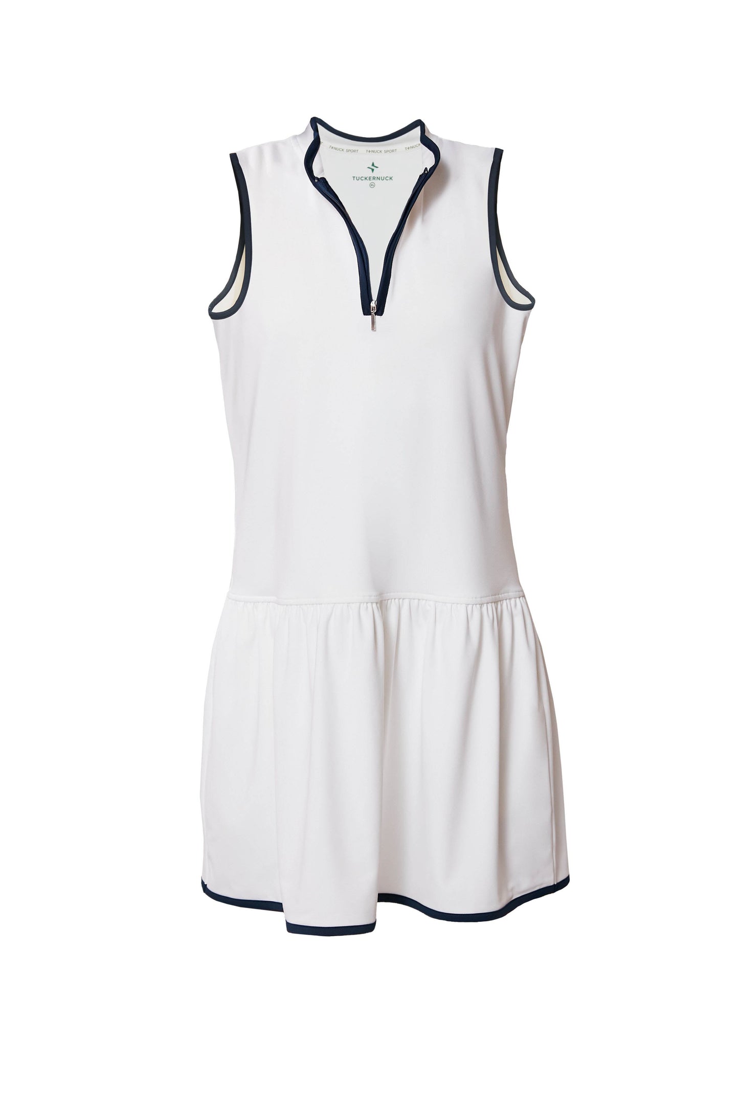 White and Navy Quarter-Zip Tennis Dress