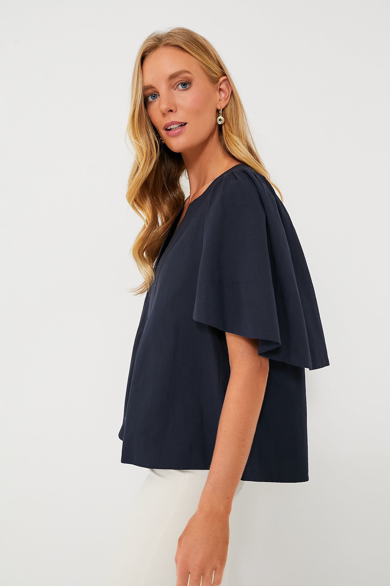 Navy Finley Flutter Sleeve Top